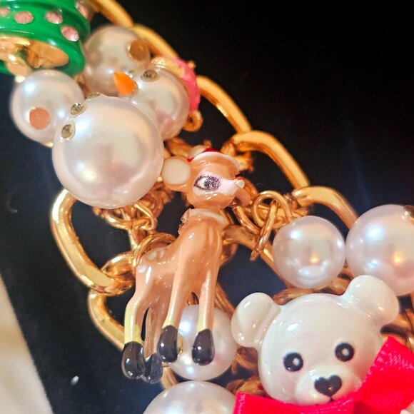 Betsey Johnson Christmas Statement Necklace Snowman Reindeer Cocoa Teddy Santa - Picture 8 of 12
